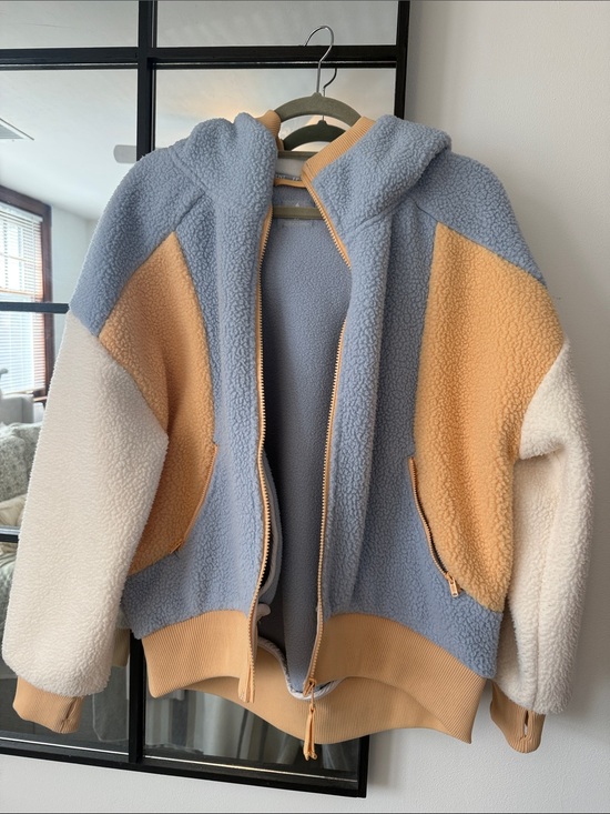 FP Movement by Free People Jackets & Blazers - F.P. MovementColorblock Sherpa Puffer Jacket in Light Blue, Peach & Cream